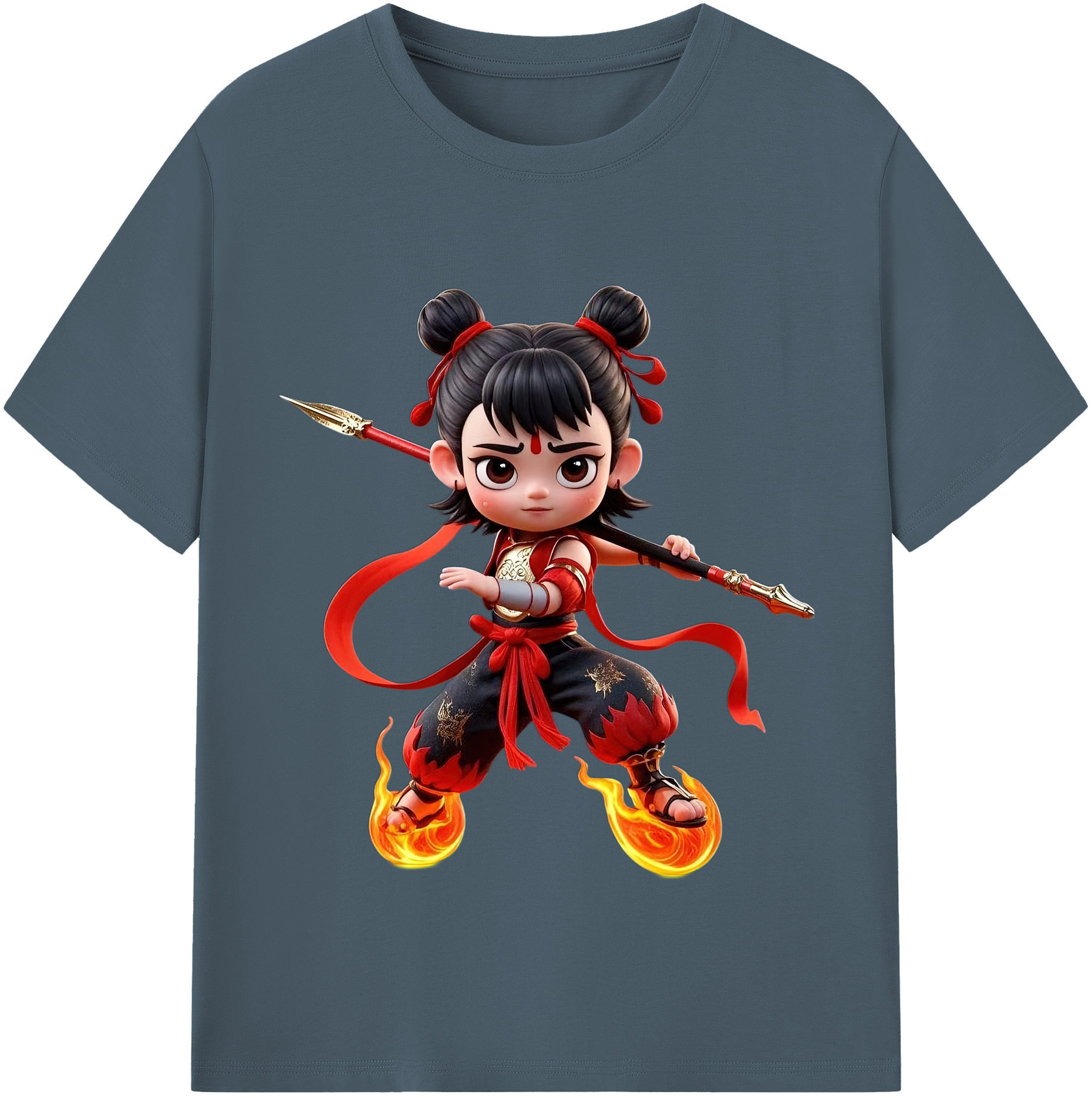 （画像用） Ne Zha 2 ナタ 魔童の大暴れ 綿100％半袖Tシャツ（フロントプリント）